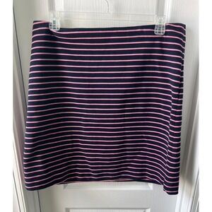 Talbots Skirt Womens Size 14 Dark Blue Pink Stripe Pockets Stretch Back Zip NEW